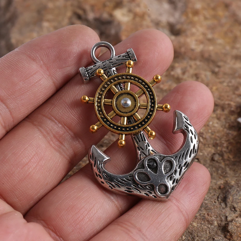 2-Piece Set of Two-Tone DIY Handmade Pendants in the Shape of Ship Rudder and Anchor, Vintage Anchor and Rudder Style Accessories, Suitable for DIY Bracelets, Necklaces, Earrings, and Pendants, Handmade Beaded Decoration Accessories