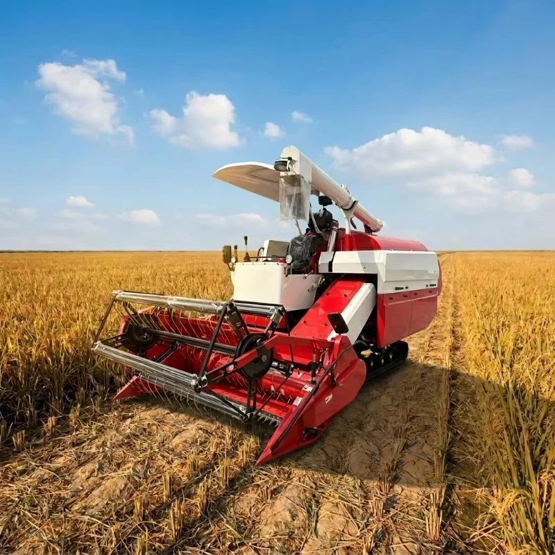Crawler Rice Combine Harvester Anti-Slip Track Design Adapts Muddy Paddy Fields Completes Cutting Threshing And Grain Separation