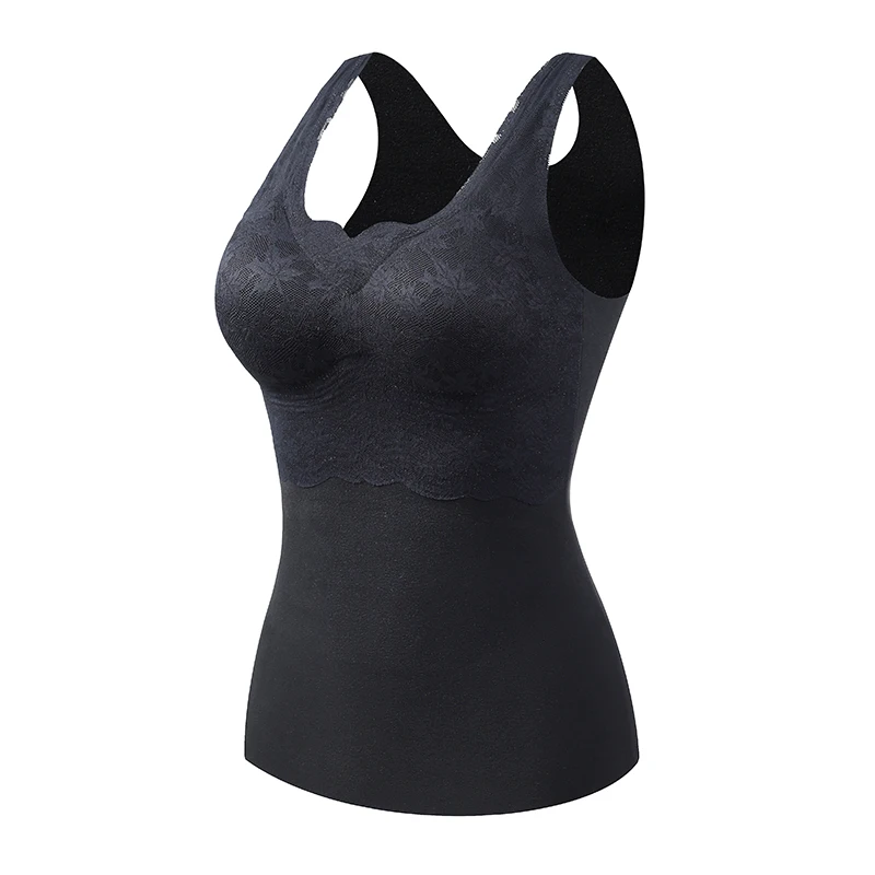 Wool Silk Thermal Underwear Fleece-lined Extra Thick Band Chest Long Sleeved Bottoming Self-Heating Lace Thermal Vest Underwear