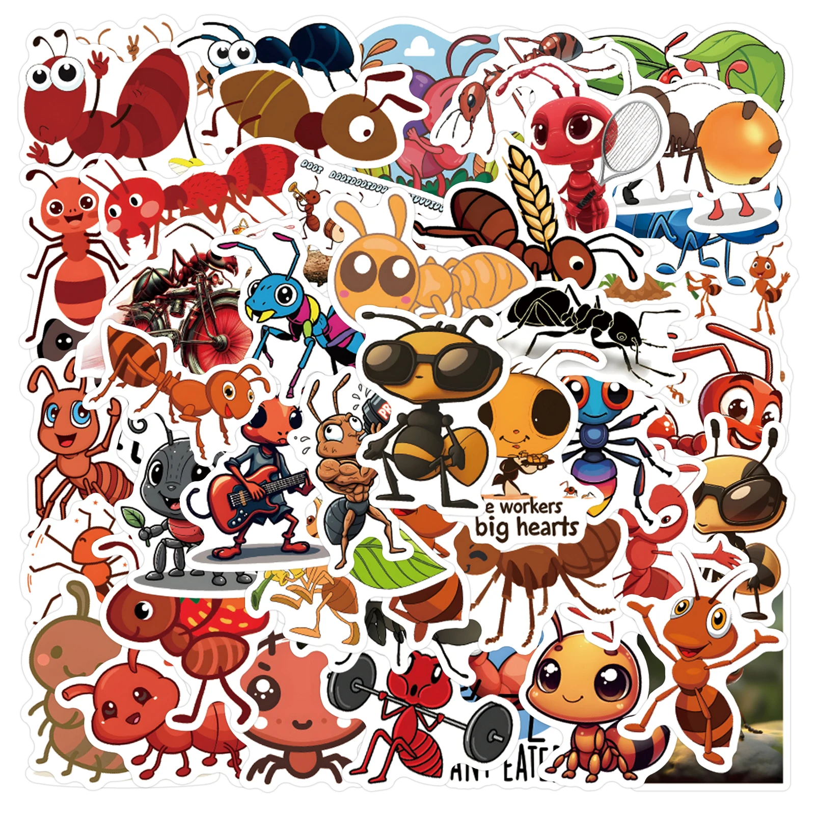 55 Stück Niedliche Ameisen Graffiti-Aufkleber Kawaii Insekten-Cartoon-Sticker für Gepäck, Handy, Gitarre, Tasse, Skateboard, Wasserfeste Aufkleber