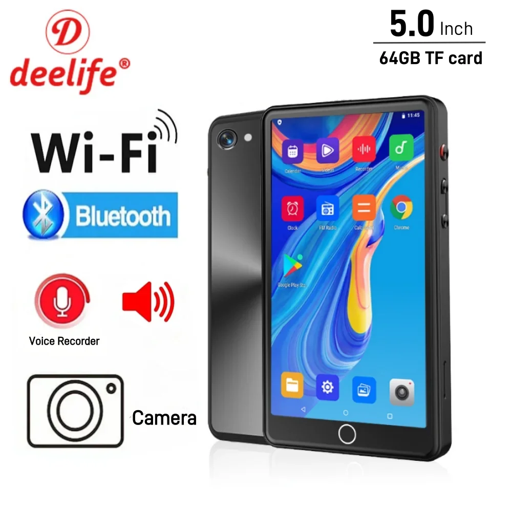 

Deelife WiFi MP4 Player Bluetooth Android 5.0 Inch IPS Touch Screen MP3 MP4 Video Player Hifi Music Recorder