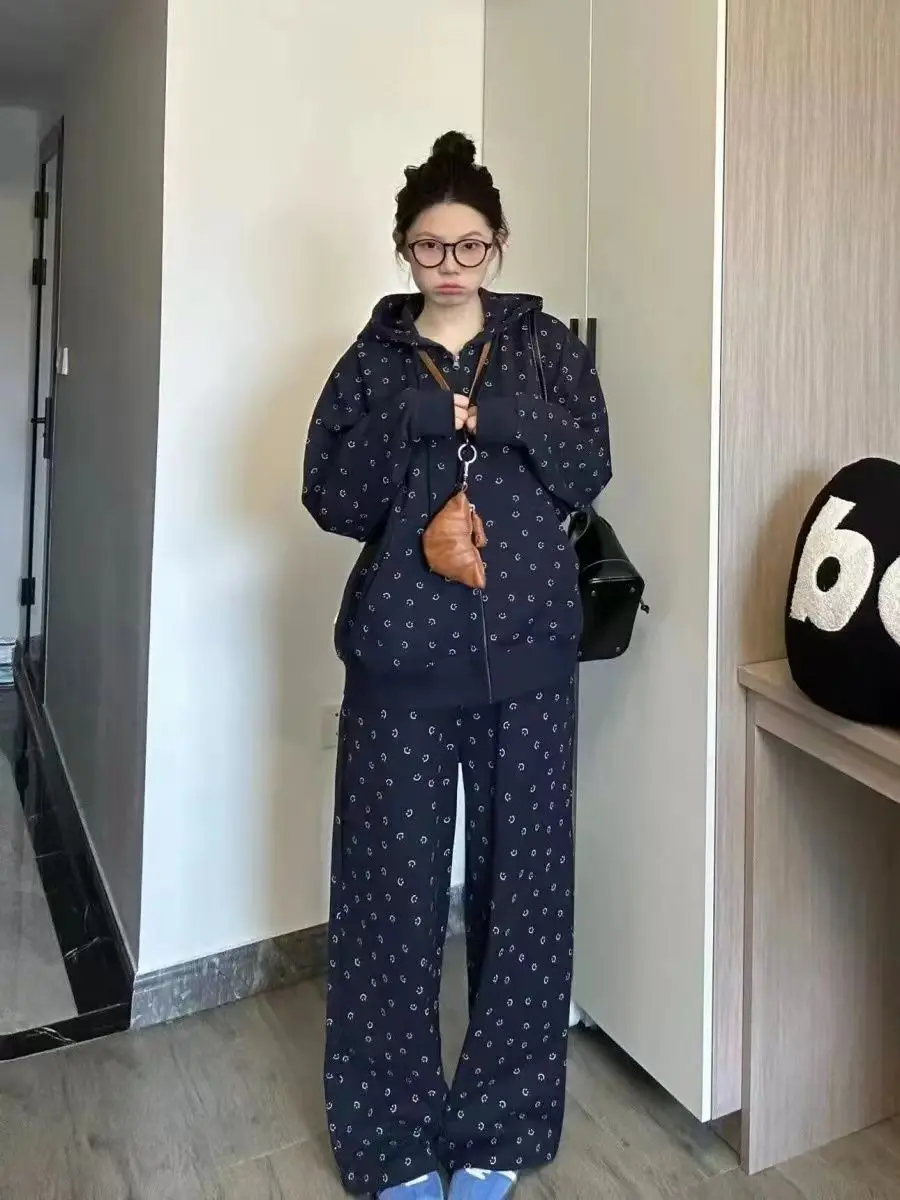 

American Style Lazy Street Style Sportswear Set Women's Spring Autumn Winter Casual Wide Leg Pants Anti-Aging Two-Piece Set