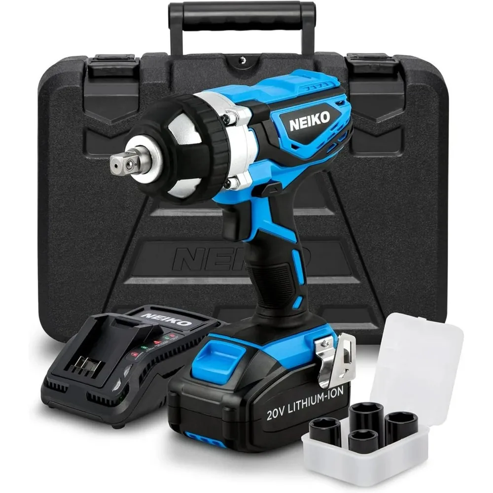 

Half-Inch Drive Cordless Electric Impact Wrench Kit with 20-Volt Lithium-Ion Battery and Two Accessories