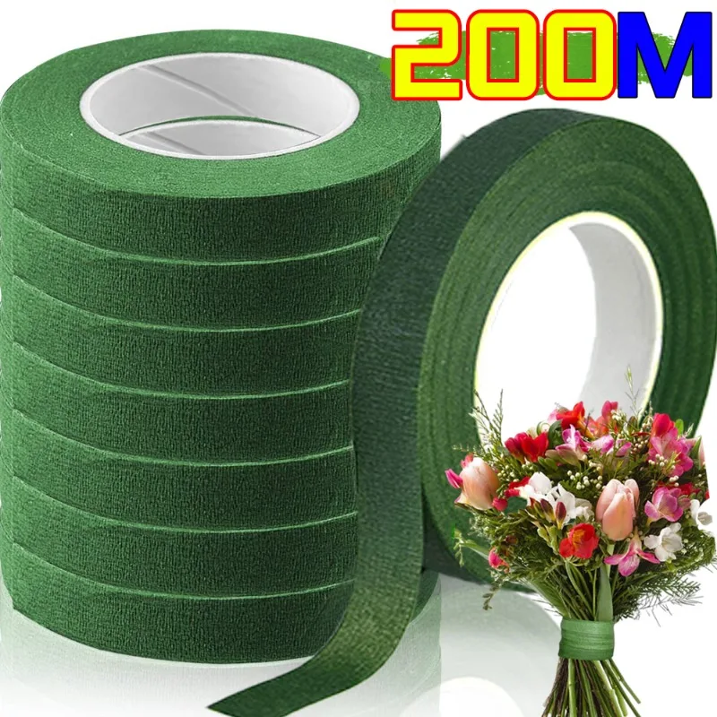 20-200M selbstklebendes Blumenstrauß-Blumenstielband, künstliche Blumenstiele, Wickelblumen, grüne Bänder, DIY-Blumenzubehör, Party-Dekoration