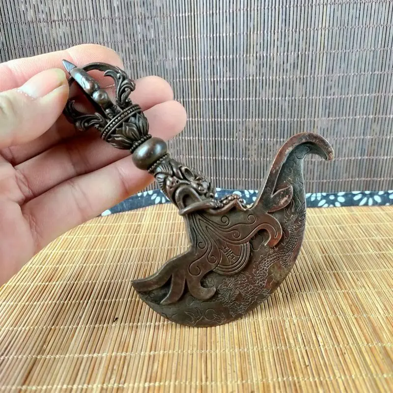 Antique copper &ltdragon-head knife-shaped &gt Vajra Pumba chopper decorative item for a study