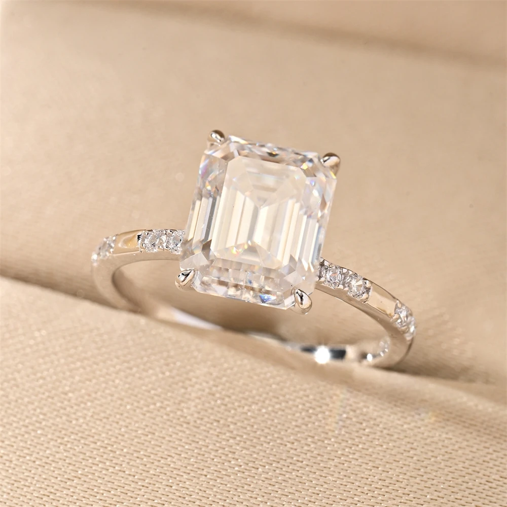JellyStory Classic Square Ring S925 Sterling Silver Full Inlaid Moissanite and Pavé Vintage Inspired Light Luxury Band