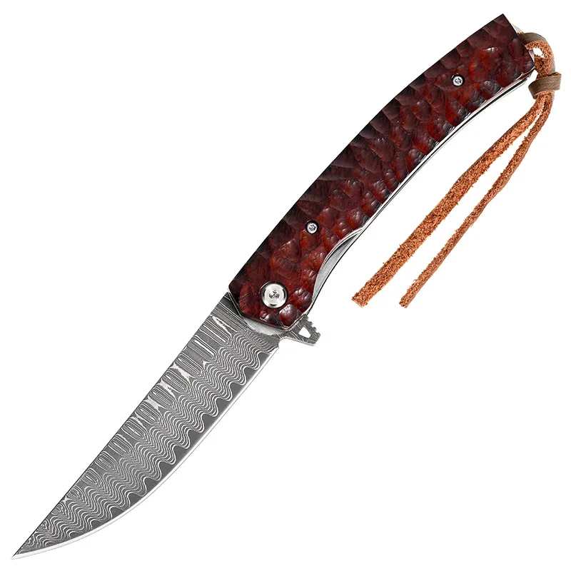 Damascus Steel Handmade Blade Steel Wood Handle Camping Defense Pocket Knives Outdoor Tactical Survival Folding Knife EDC Tools