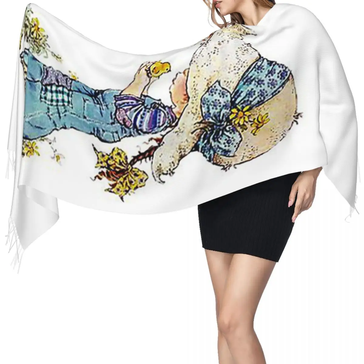 وشاح Kawaii Sarah Kay أوشحة شرابة للنساء شالات دافئة ناعمة ويلتف شال كبير للخريف والشتاء