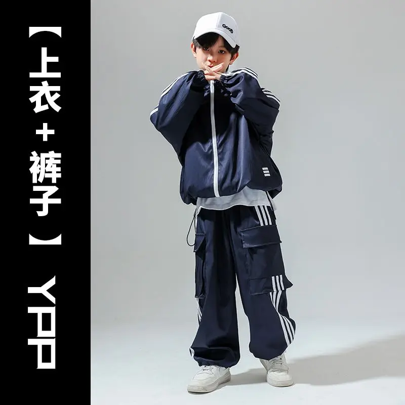 Boys Hip Hop Costume Street Dance Blue Sweater  Pants Girls Jazz Dance Clothes Hiphop Performance Suit Rave Wear