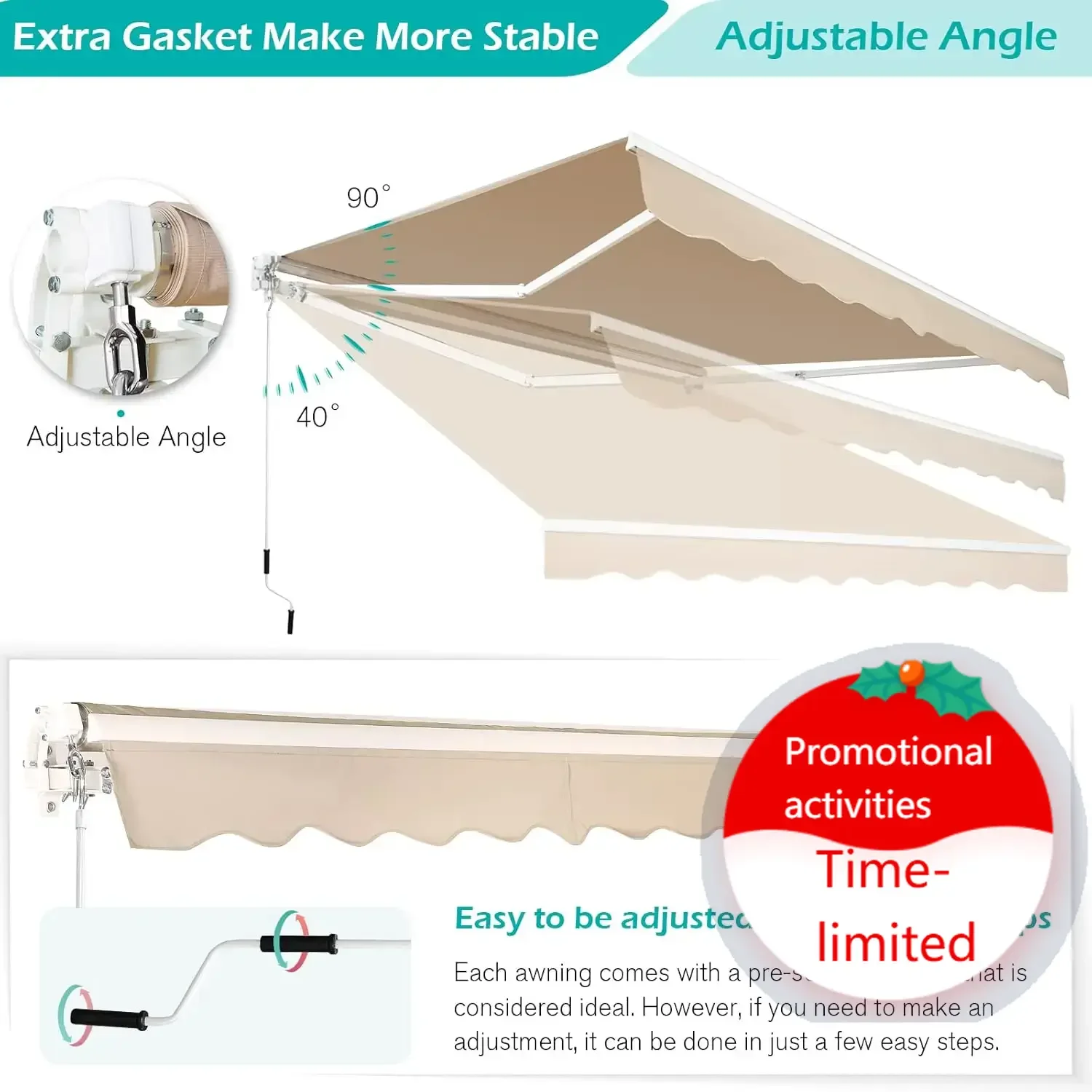 

Горячая распродажа: Выдвижной навес для патио 13'×10' (3,96x3,05 м) с ручным управлением, солнцезащитный тент для террасы, уличный навес-тент Sunsetter