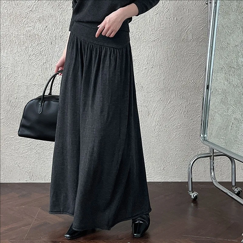 

Autumn new casual wool slim patchwork high waisted knitted long skirt women