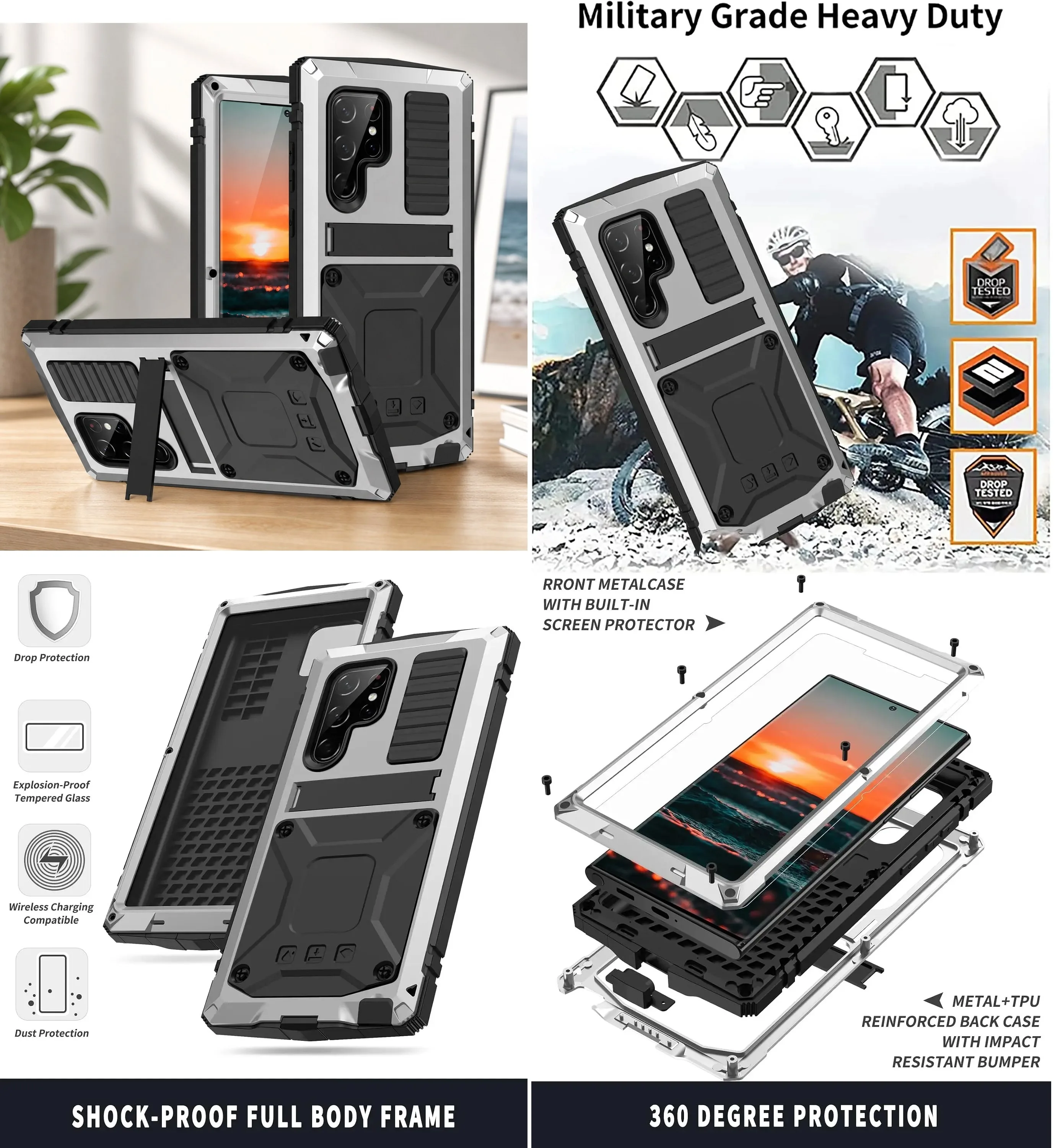 Coque en métal avec béquille et protection d'écran pour Samsung S26 S25 Edge S24 S23 S22 S21 Ultra S20 Plus, protection robuste pour l'extérieur