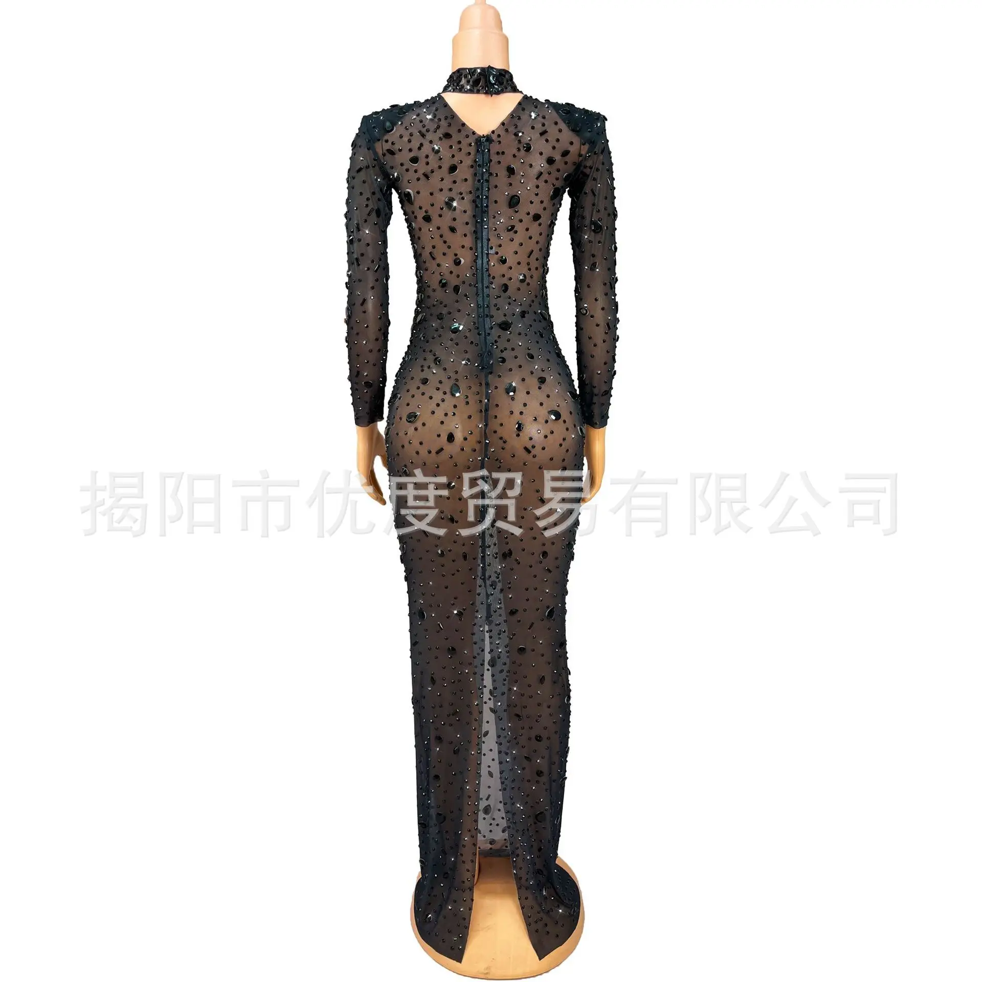 Bright Handmade Rhinestones High-end Temperament Cocktail Party Red Carpet Long Dress Performance Bright Black Vestido De Fiesta