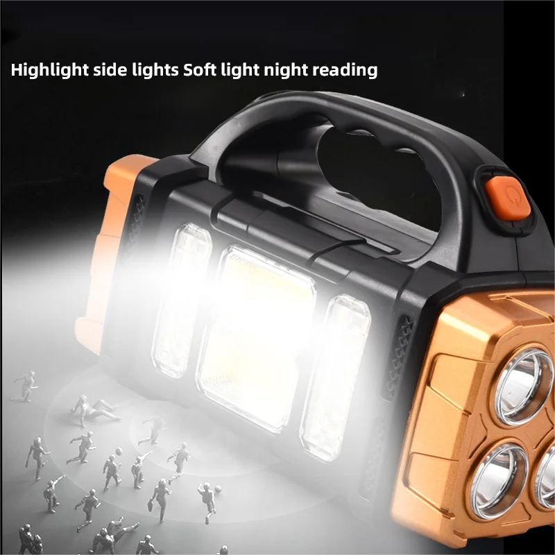 COB Multi-Functional Outdoor Emergency Portable Searchlight, Solar 2 Color, USB Rechargeable, Lighting Torch for Camping