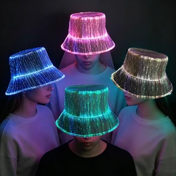 LED Fiber Optic Neon Fishermen Hat Luminous Changing Color Bucket Hat Nightclub Concert Bar Props Hiphop Dance Stage Show Decor