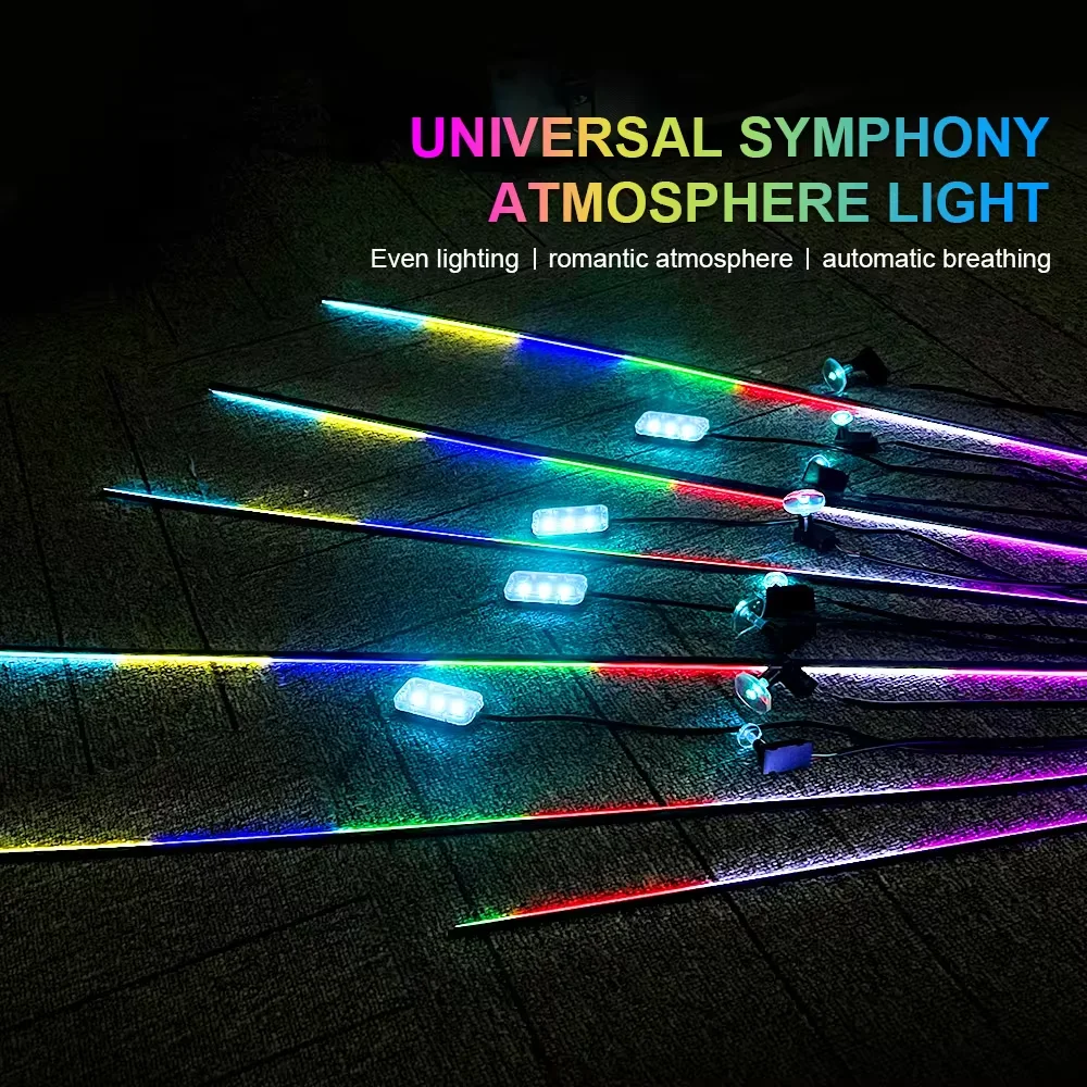 18 in 1 Symphony LED Car Ambient Lights RGB 64 Colors Interior Decoration Acrylic Neon Strip Atmosphere Lighting Kit App Control