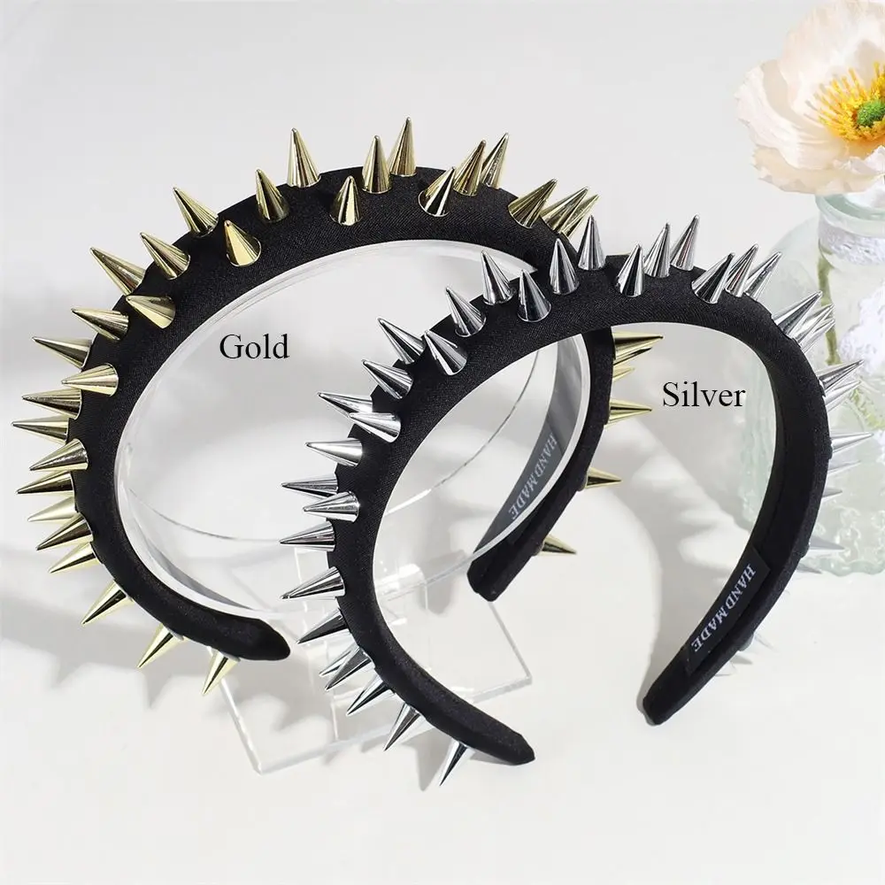 Fotografia 6: Moda punk goth headwear prata dourada bandana rebites faixas de cabelo cosplay
