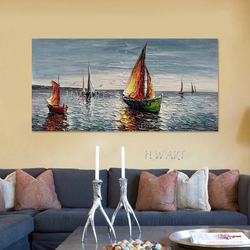 

Abstract Canvas Picture Sea Landscape Wall 3D Sailboat Design Art Painting Frameless Bedroom Decoration Aesthetic Artwork