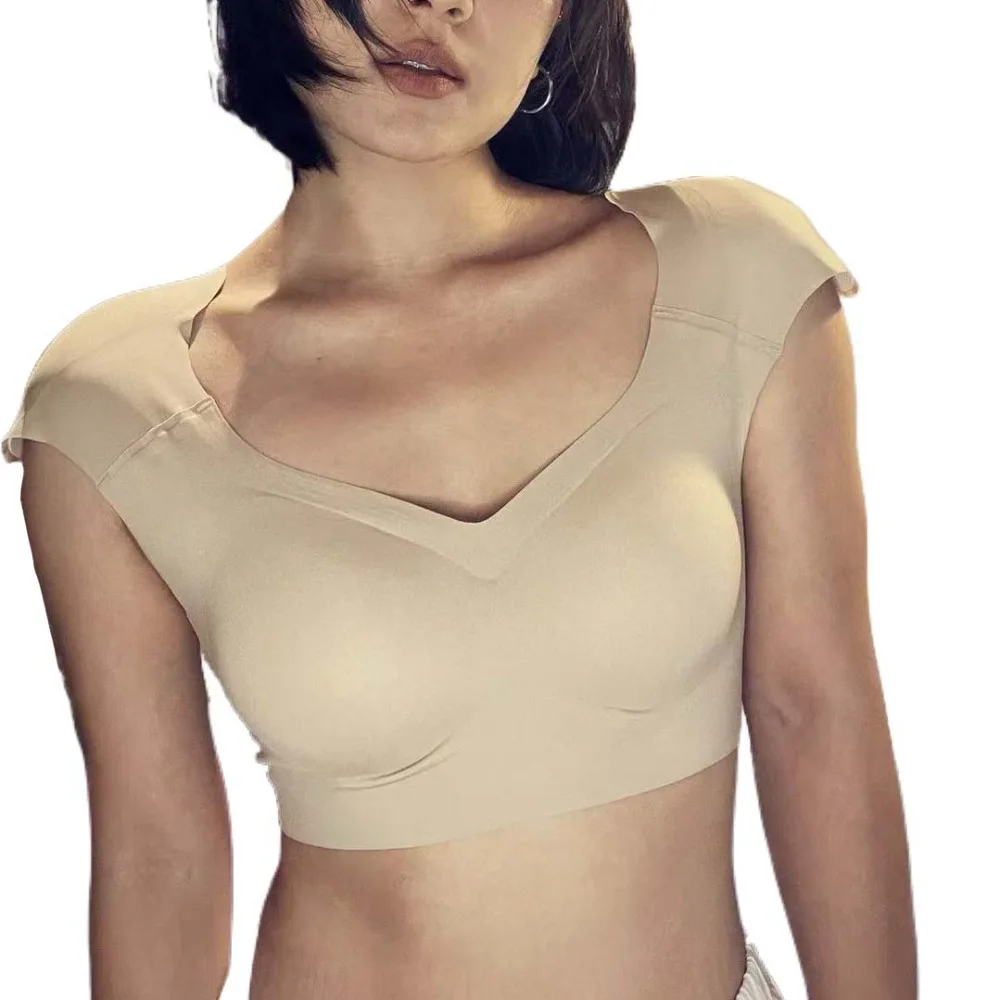 

Comfortable V-neck Right-angle Shoulder Bra Invisible Seamless Shoulder Pad Vest Chest Binder Bustier Wireless Bra Body Shaping