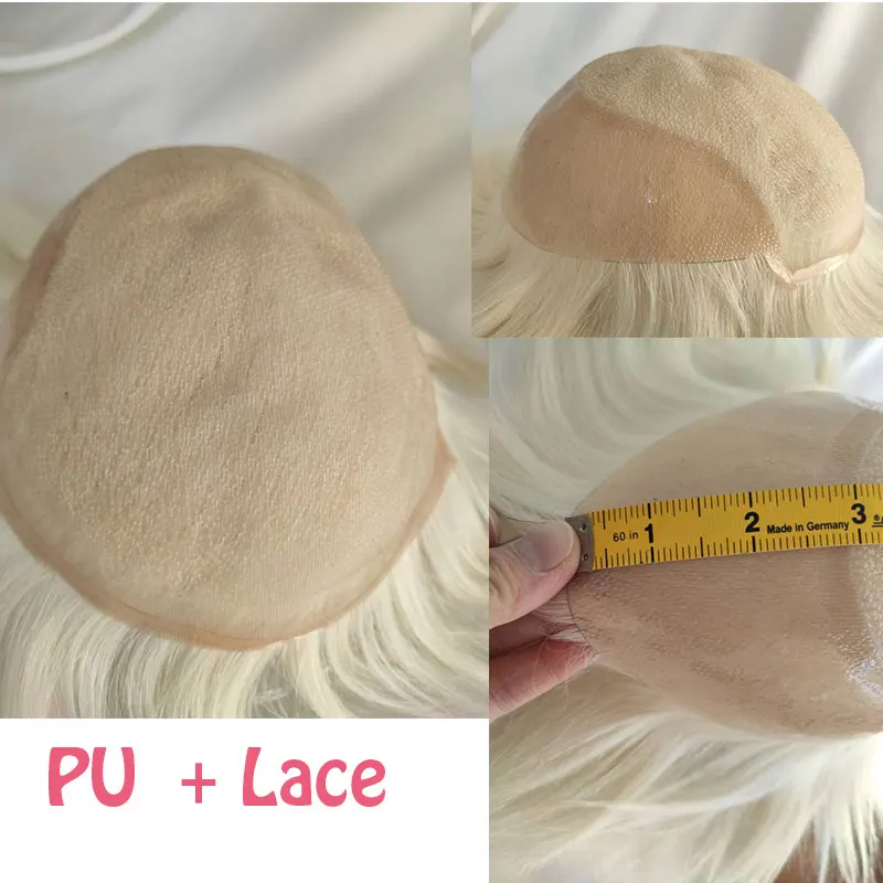 Toupee Hair System For Men French Lace Front Q6 Toupee Hair Men 8x10 Straight Human Hair Replacement System Toupee Wigs Blonde