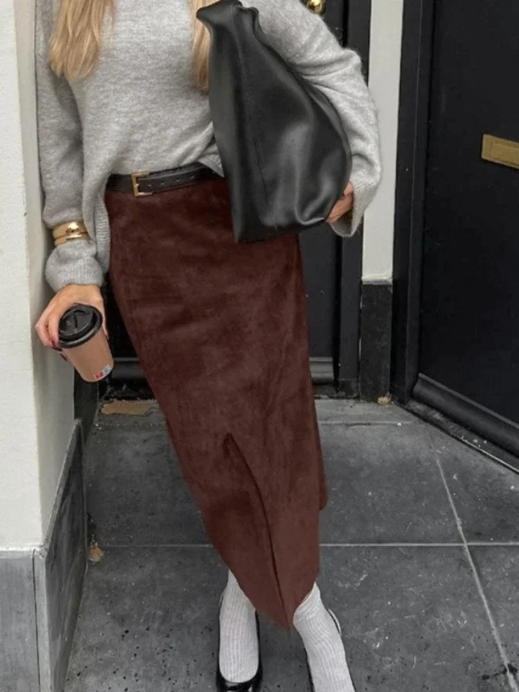 Solid Commute Mid-Length Skirt For Women High Waist Elegant Commute Half-Slit Slim Party Looks Clothes Female Maxi Skirts