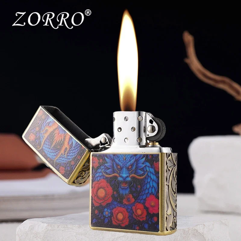 ZORRO Luminous Metal Kerosene Lighter Exquisite Relief Windproof Lighter Retro Creative Cigarette Lighter Men's Gift Wholesale - Image 5