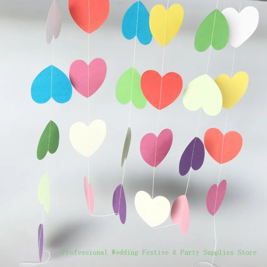 2M Fashion Paper Heart Garlands 5cm Heart Children Room Wall Hanging Chain String Birthday Wedding Party Banner Home Decor