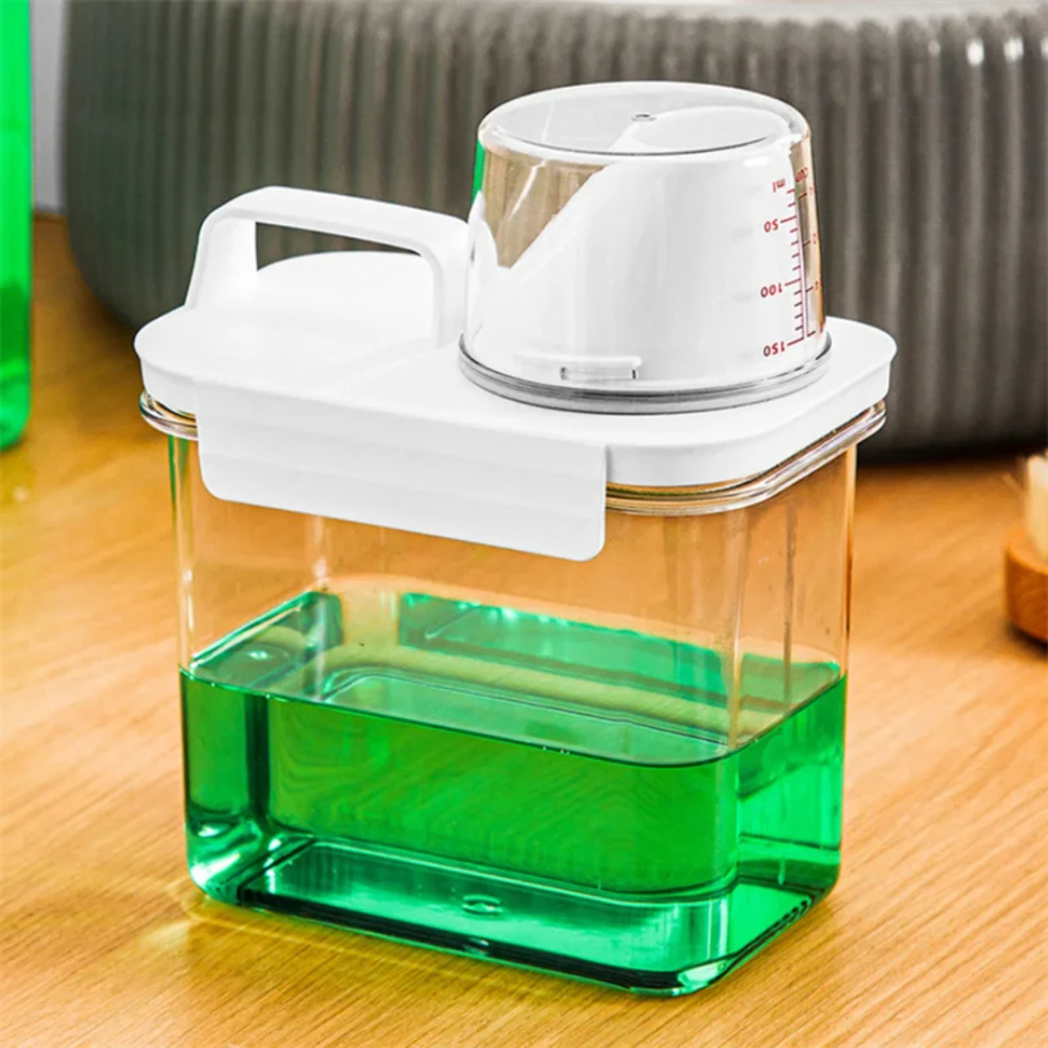 Clear Multipurpose Plastic Laundry Detergent Powder Box Container with Lid and Handle - Convenient Washing Powder Storage Jar