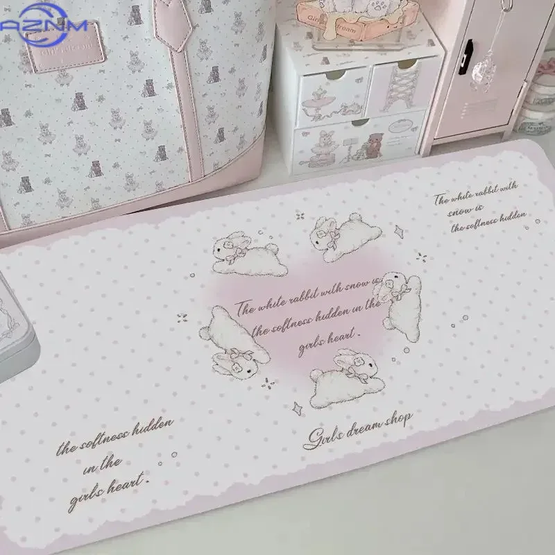 Rabbit Polka Dots  Desk Pad Mouse Protector Large Small Mouse Pad Home Office Game Desk Mat  Pc Laptop Desk Mat