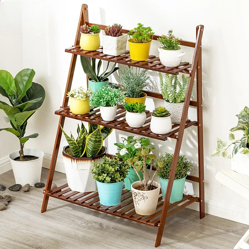 Balcony flower stand flower pot plant stand Balcony removable living room hall indoor wooden floor-to-ceiling folding flower sta