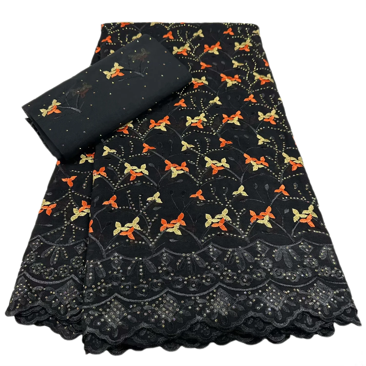 

Новый черный 5 + 2 ярда с шарфом, швейцарские камни, кружевная ткань, кружевная вышивка, африканская 100% хлопковая ткань, швейцарская вуаль, кружево в Дубае, стиль