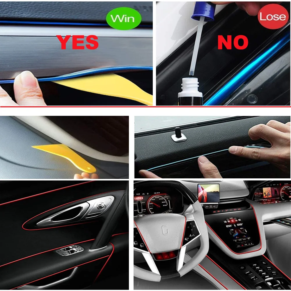 Balabaxer El Wire Strisce LED per interni auto, 3M/5M/10M Filo al neon USB 5V Decorazione interna per auto con bordo cucito da 6 mm