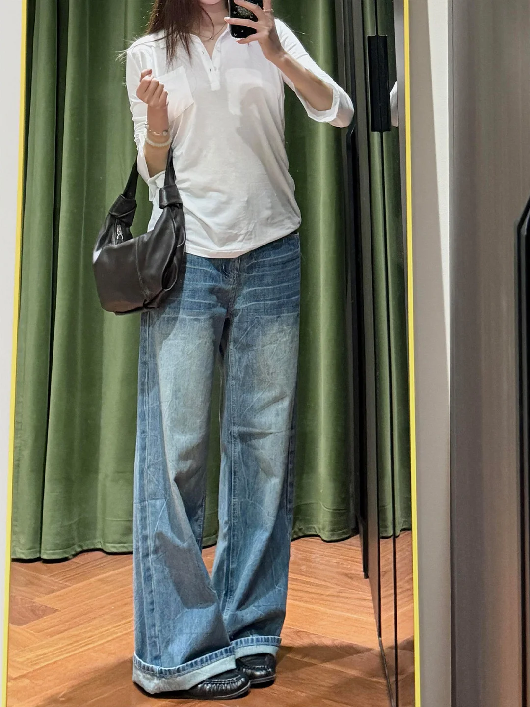 

Slim Fit Cracked Washed Vintage Denim Jeans Women's Lazy Straight Leg Wide Leg Pants American Style High Waist Casual Jeans