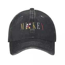 Mickey And Friends Unisex Baseball Cap Mickey Mouse Est 1928 Distressed Cotton Caps Hat Fashion Outdoor Summer Headwear