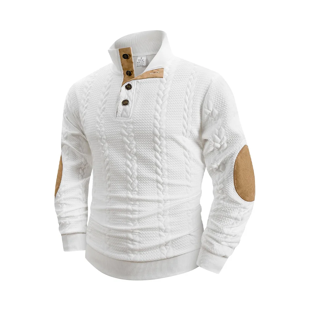 Frühling Herbst männer Casual Stehkragen Langarm Jacquard Gestrickte Pullover Pullover Taste Stehkragen Henry Sweatshirt – Detail 6