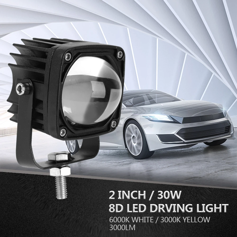 2 Inch Driving Light Spotlight 8D Lens Led Work Light Car Truck Off Road Motorcycle Fog Lights 6000K White/ 3000K Yellow