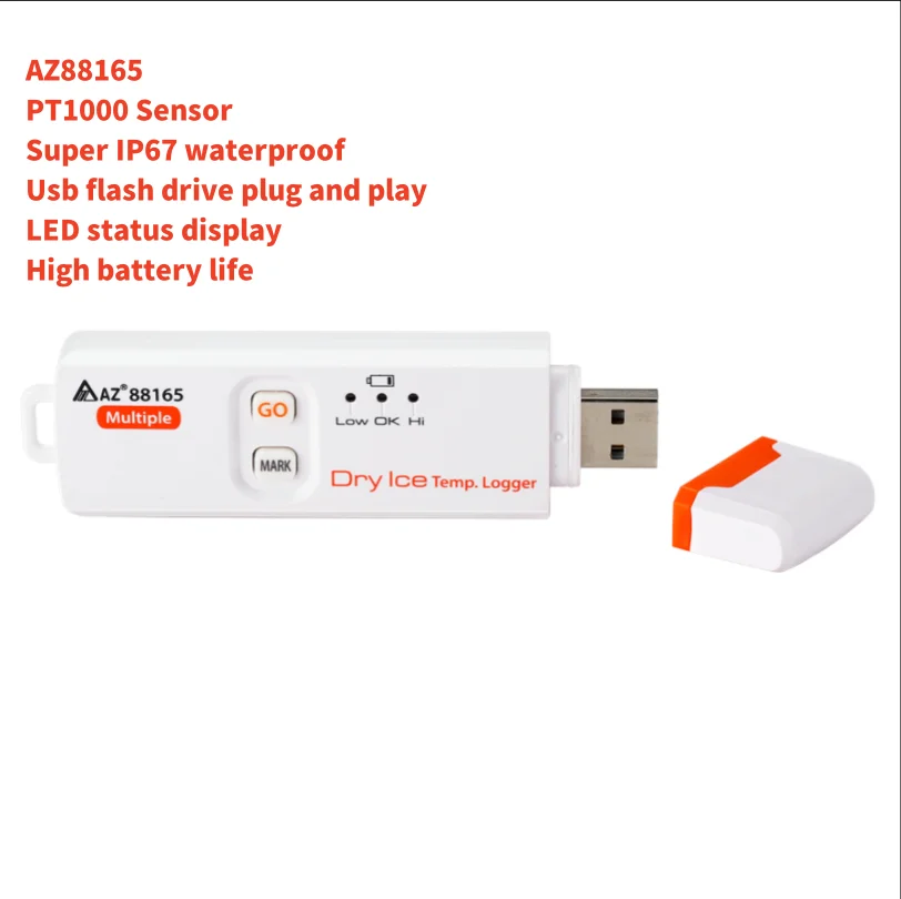 AZ88165 Thermomètre à glace carbonique L'enregistreur de température USB de transport de la chaîne du froid génère automatiquement une température de PDF-80 °C à 70 °C