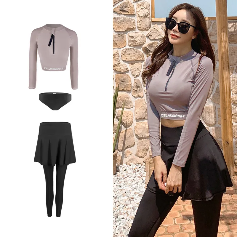 

Новый женский купальник-бикини Long Sve, термовесенний солнцезащитный крем, Qui Dry, консервативный угол, сексуальная утягивающая юбка, нейлон