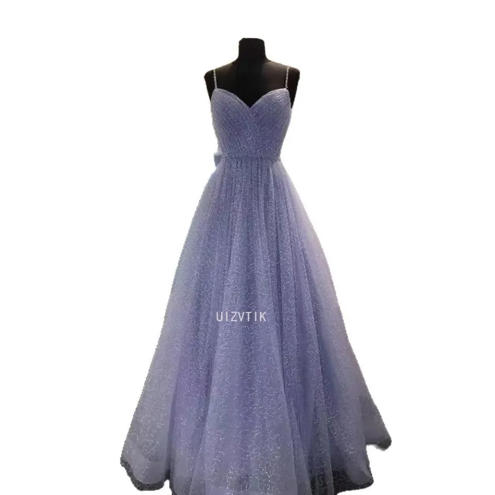 فساتين حفلات فاخرة خفيفة للنساء أشرطة سباغيتي على شكل حرف A فستان حفلات العودة للوطن لامع بأربطة بطول الأرض فساتين حفلات جديدة من Festasين