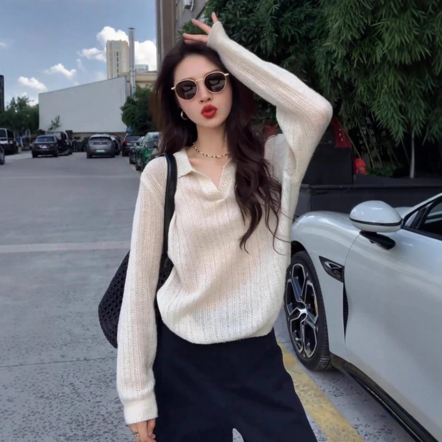 

Женский вязаный свитер Ne, повседневный длинный свек, свободный крой, утягивающий осенний топ, удобный универсальный ленивый слей