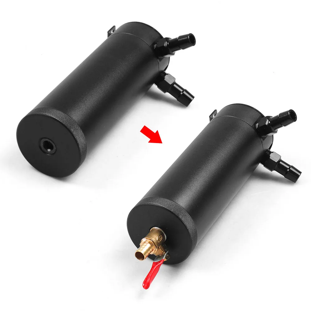 Universal Billet Aluminum Baffled 2-port New Long Oil Catch Can Tank with Breather Filter Engine Mini Oil Separator