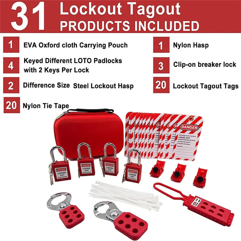 

Electrical Lottery-Electrical Lockout Label Kit + Safety Padlock, Safety Hasp Lock Kit,Warning Tags