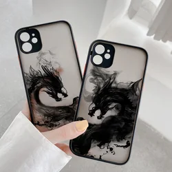 Dragon Pattern Ink Brush Painting Phone Case for iPhone X XR XS 7 8 Plus SE 2020 16 15 12 13 14 11 Pro plus Max Back Cover Funda