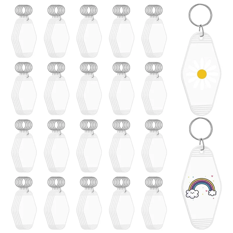 

A59Z-100 Pcs White Blank Hotel Motel Keychain Bulk Plastic Sublimation Blank Keychains Vintage Rhombus Motel Key Tags Durable