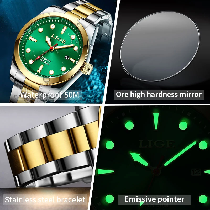 2024 new LIGE top luxury watch business waterproof men\'s watch luminous date stainless steel quartz watches for men reloj hombre