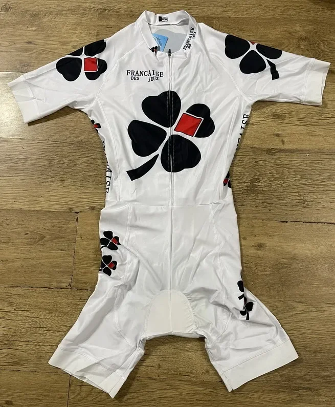 

LASER CUT Skinsuit FDJ TEAM WHITE Bodysuit SHORT Cycling Jersey Bike Bicycle Clothing Maillot Ropa Ciclismo