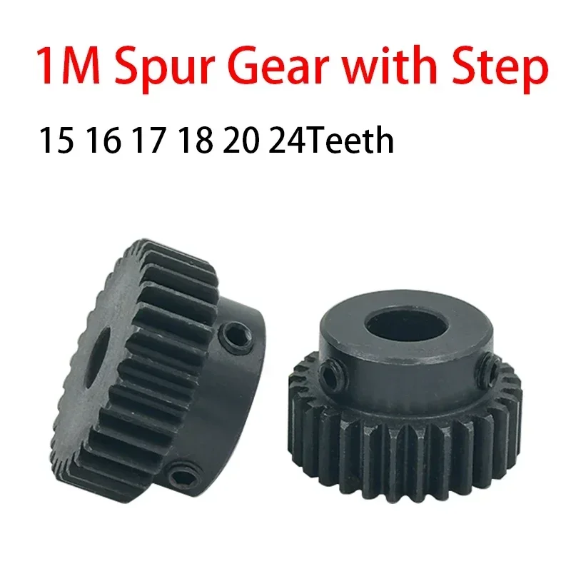 Leijiu 1pcs 15t-24t 1m Spur Gear With Step 1 Mod 15 16 17 18 20 24teeth 45# Steel Metal Motor Transmission Pinion Gear
