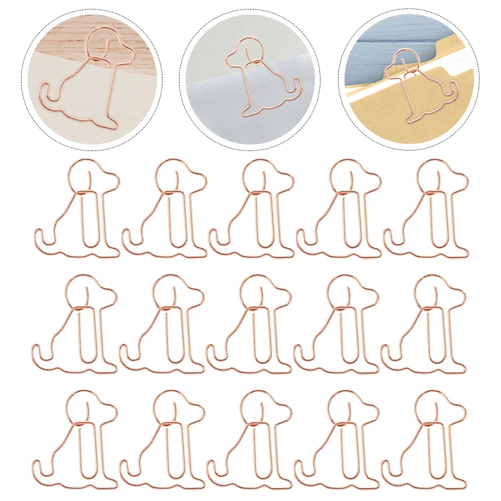 

50Pcs Puppy Paperclip Rose Gold Metal Paper Clamp for School Office Home Use Creative Document Organizer Clips for Files Notes