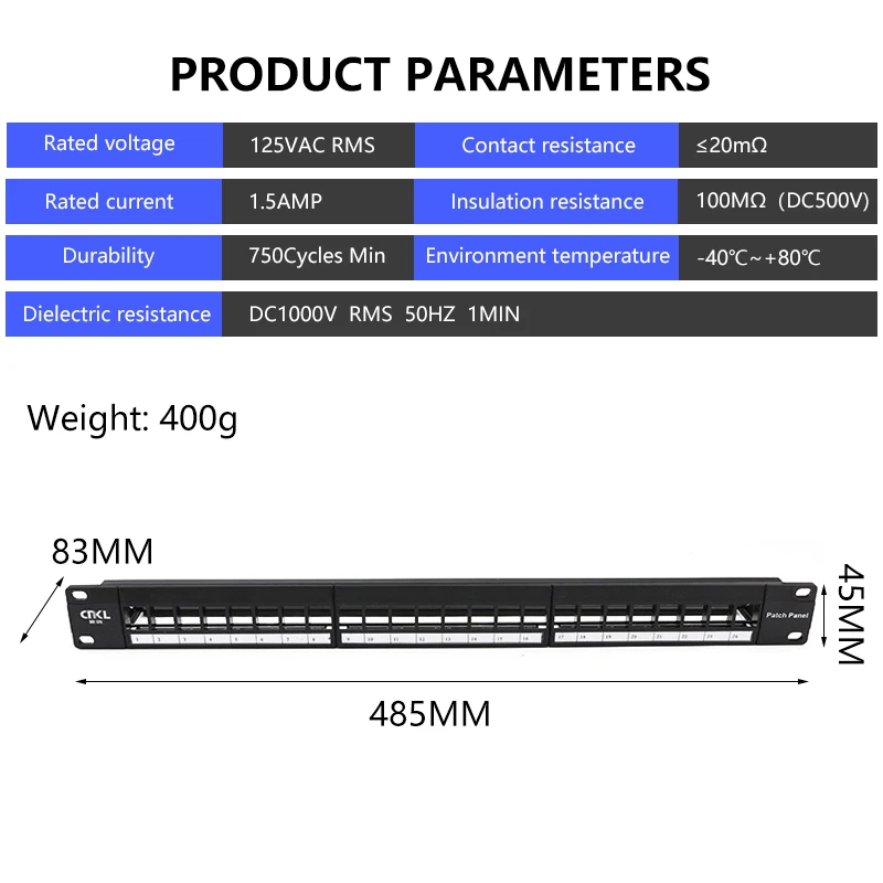 24 Port Patch panel RJ45 UTP19" Inch Rackmount  Network Bracket Keystone Jack Patch panel Network Patch panel