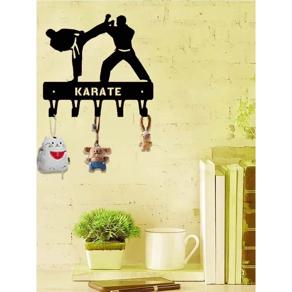 CIFBUY Karate Metal Wall Art Key Holder Rack Martial Arts Silhouette 2D Cutout Rustproof Hanging Decor For Home Indoor Outdoor S